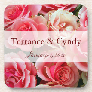 Elegant Pink Rose Bouquet Personalized Drink Coaster
