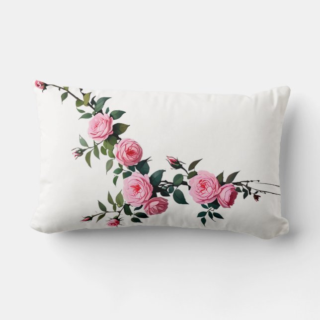  Elegant Pink Rose Branch Design Lumbar Pillow (Back)