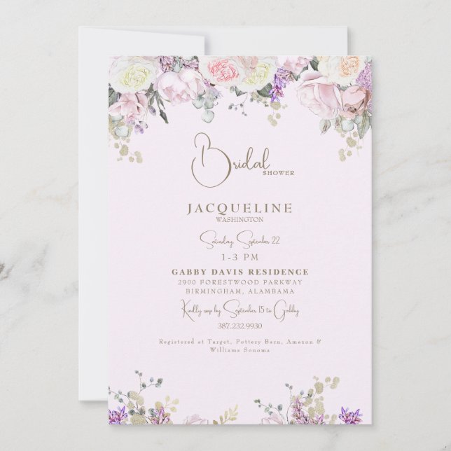 Elegant Pink Rose Bridal Shower  Invitation (Front)