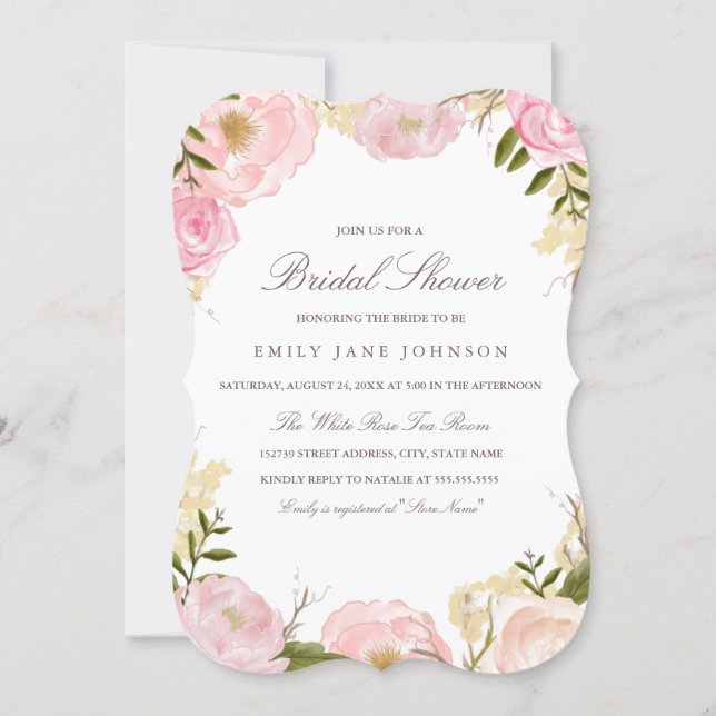 Elegant Pink Rose Bridal Shower Invite (Front)