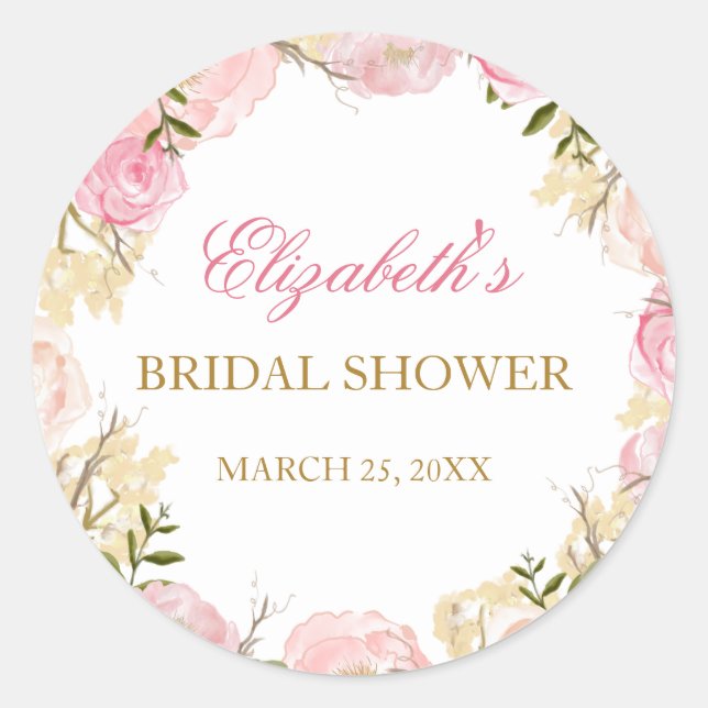 Elegant Pink Rose Bridal Shower Sticker (Front)
