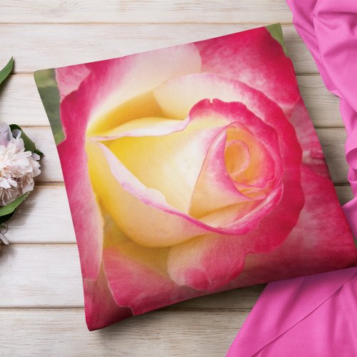 Elegant Pink Rose Bud Floral Throw Pillow