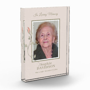 Elegant Pink Rose Bud, Loved One Acrylic Memorial Acrylic Award