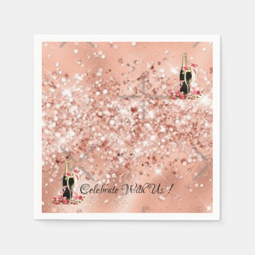 Elegant Pink Rose Champagne Party Cocktail Napkins