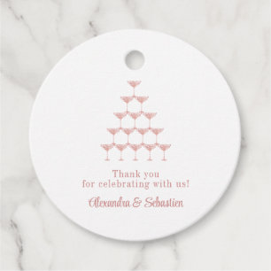 Elegant Pink Rose Champagne Tower Script Wedding Favor Tags