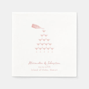 Elegant Pink Rose Champagne Tower Script Wedding Napkins