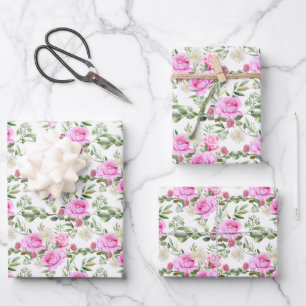 elegant pink rose daisy Wedding tiled Wrapping Paper Sheets