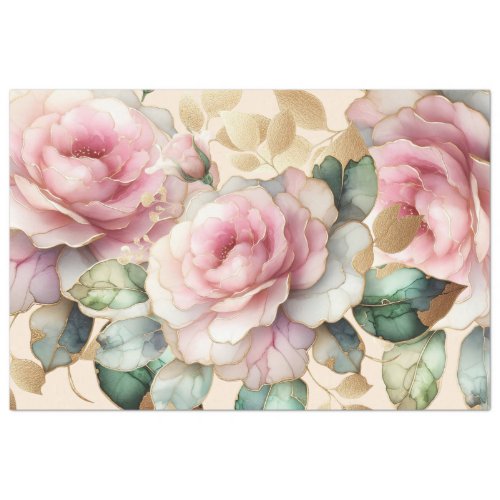 Elegant Pink Rose Decoupage  Gift Wrap  Tissue Paper