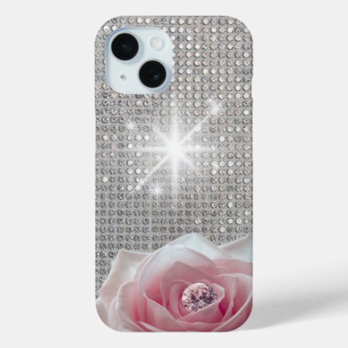 Elegant Pink Rose  Diamond iPhone Case