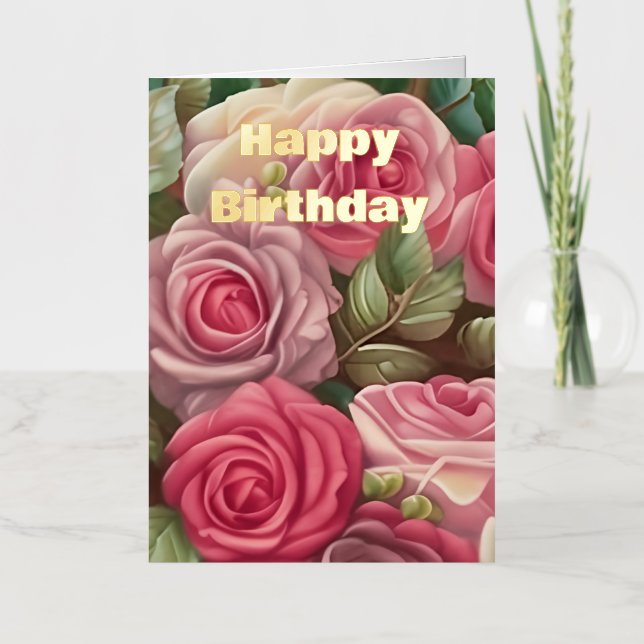 Elegant Pink Rose Elegant Birthday Wish Foil Greeting Card (Front)