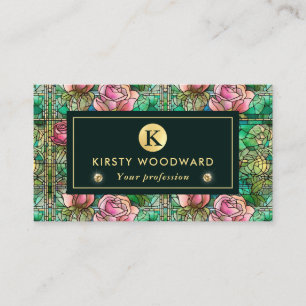 Elegant Pink Rose Faux Stained Glass Pattern Business Card