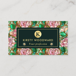 Elegant Pink Rose Faux Stained Glass Pattern Business Card