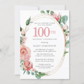 Elegant Pink Rose Floral 100th Birthday Party Invitation (Front)