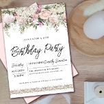 Elegant Pink Rose Floral 40th Birthday Invitation<br><div class="desc">Honor a special woman with this elegant and feminine birthday party invitation. The birthday celebration details are surrounded top and bottom pink floral borders. The floral elements are nestled in sage green leaves. and text give it a contemporary vibe. This item is part of the 40th Birthday Pink Rose Floral...</div>