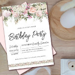 Elegant Pink Rose Floral 80th Birthday Invitation<br><div class="desc">Honor a special woman with this elegant and feminine birthday party invitation. The birthday celebration details are surrounded top and bottom pink floral borders. The floral elements are nestled in sage green leaves. and text give it a contemporary vibe. This item is part of the 80th Birthday Pink Rose Floral...</div>