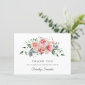 Elegant Pink Rose Floral 90th Birthday Flat Thank You Card (Standing Front)