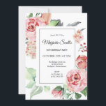 Elegant Pink Rose Floral 90th Birthday Party Invitation<br><div class="desc">An elegant choice for a birthday party invitation. Dusty pink roses, blossoms and berries create an open and airy floral frame. The soft sage green leaves and foliage give it a modern botanical vibe. Traditional and classic fonts and text give it a timeless quality. This item is part of the...</div>