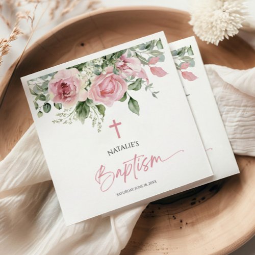 Elegant Pink Rose Floral Baptism