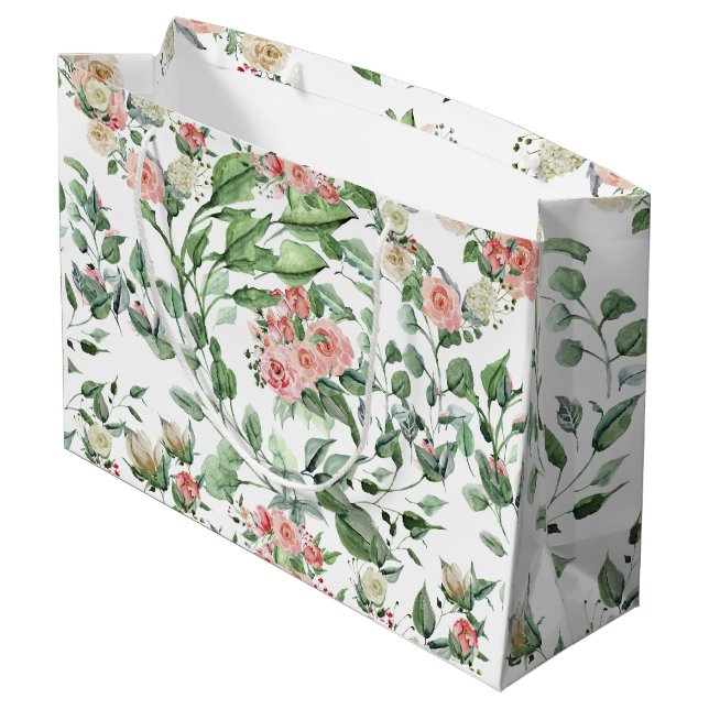 Elegant Pink Rose Floral Botanical Wedding  Large Gift Bag (Back Angled)