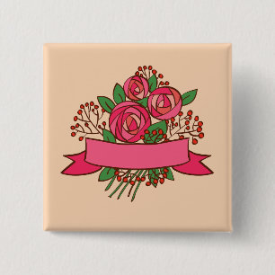 Elegant Pink Rose Floral Bouquet Button