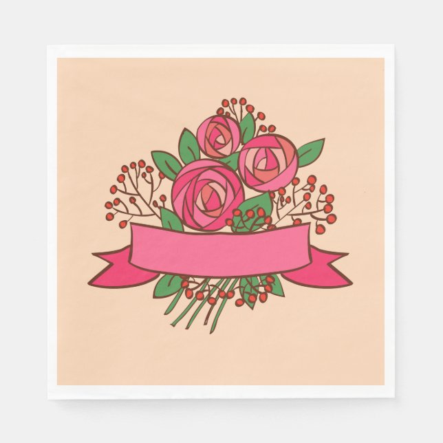 Elegant Pink Rose Floral Bouquet Napkins (Front)