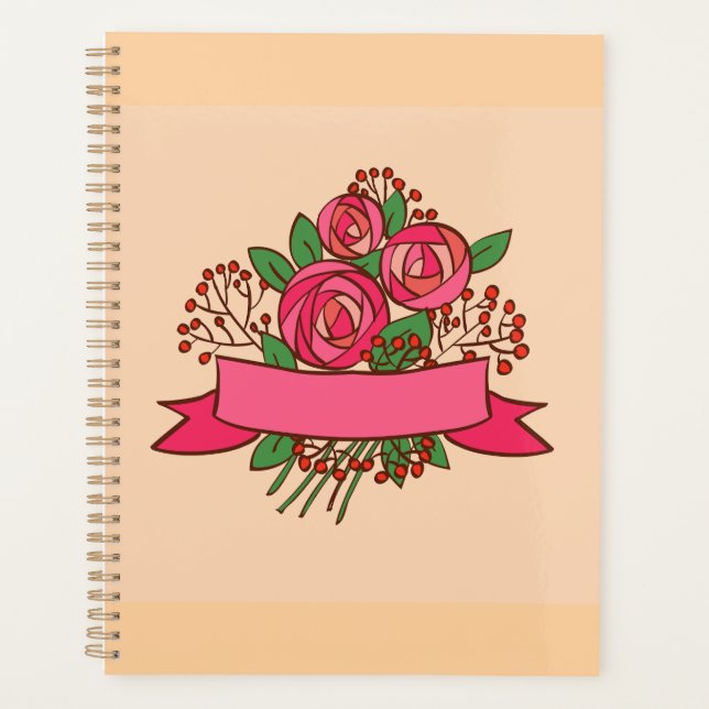 Elegant Pink Rose Floral Bouquet Planner (Front)