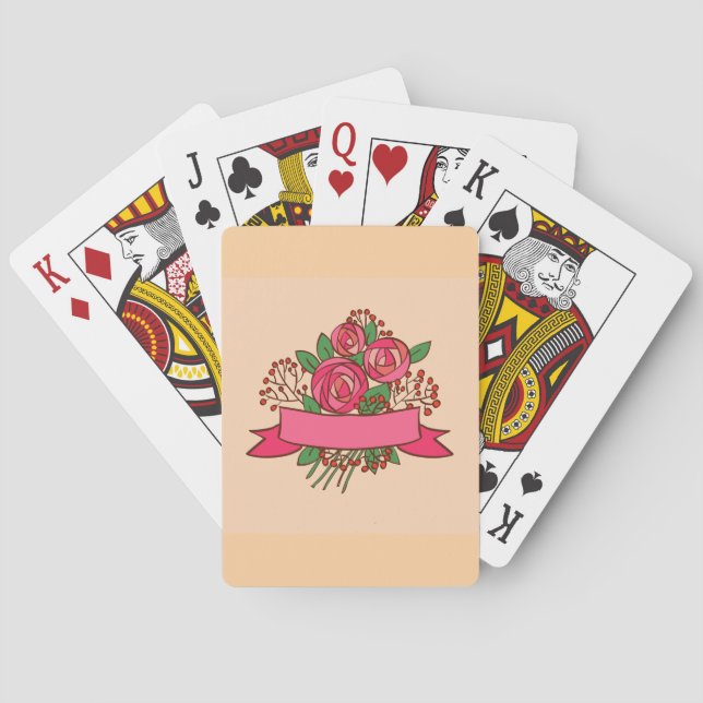Elegant Pink Rose Floral Bouquet Poker Cards (Back)
