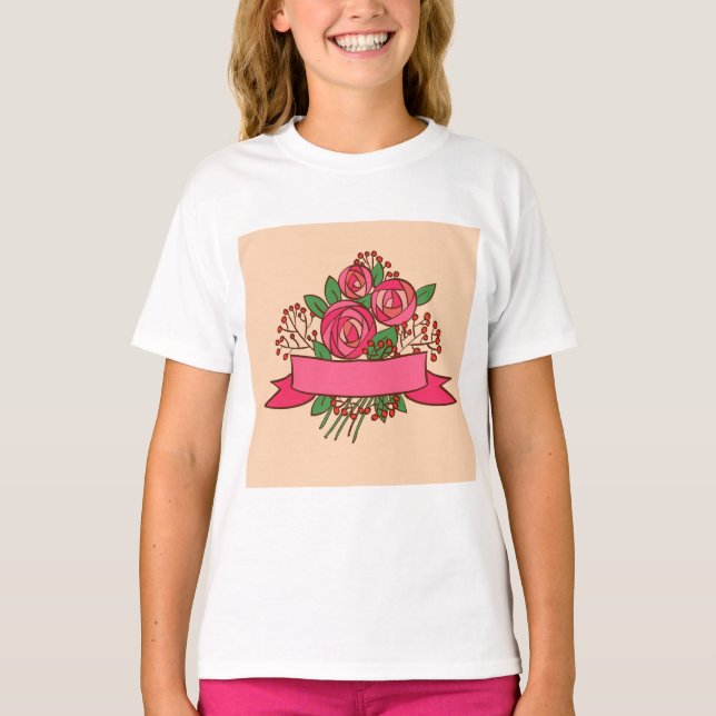 Elegant Pink Rose Floral Bouquet T-Shirt (Front)