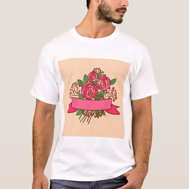Elegant Pink Rose Floral Bouquet T-Shirt (Front)