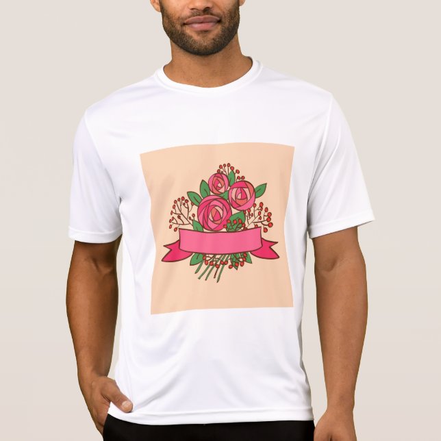 Elegant Pink Rose Floral Bouquet T-Shirt (Front)