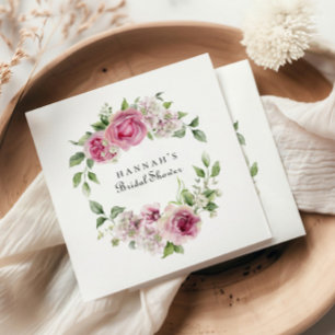 Elegant Pink Rose Floral Bridal or Baby Shower Napkins