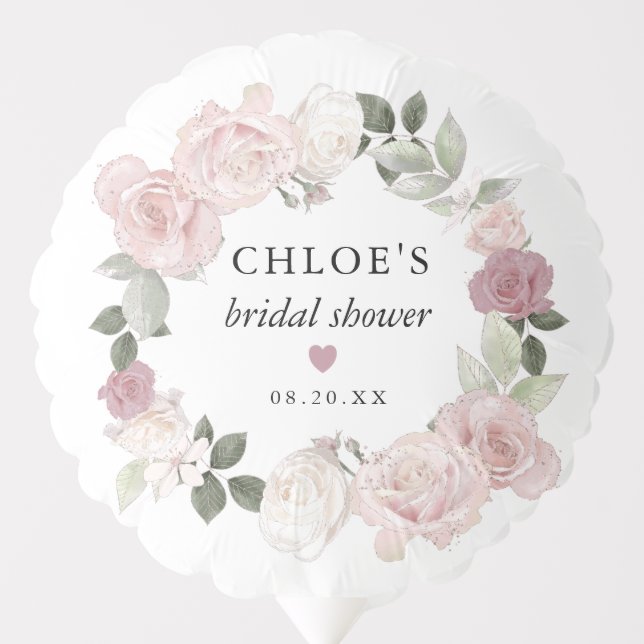 Elegant Pink Rose Floral Bridal Shower Balloon (Front)