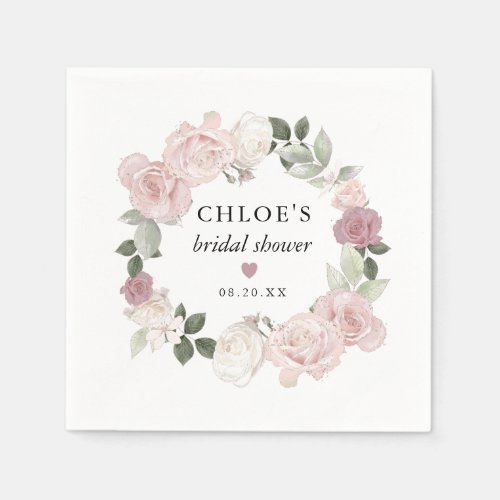 Elegant Pink Rose Floral Bridal Shower Napkins