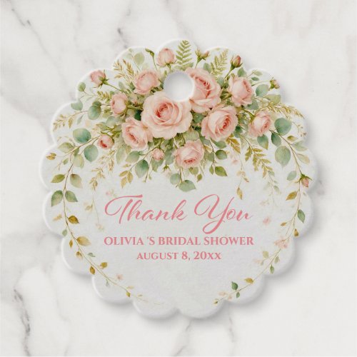 Elegant Pink Rose Floral Bridal Shower Thank You Favor Tags
