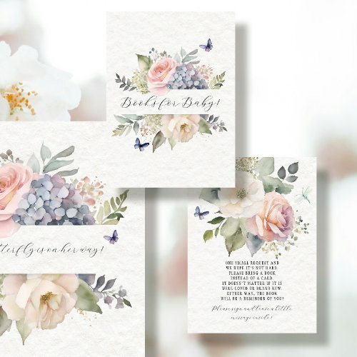 Elegant Pink Rose Floral Butterfly Books for Baby Enclosure Card