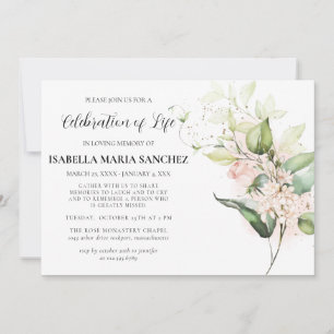 Elegant Pink Rose Floral Celebration of Life Invitation