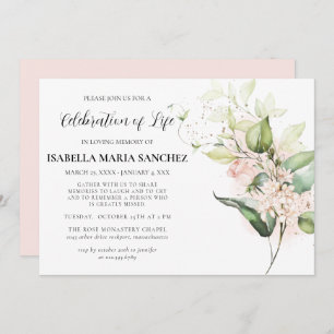 Elegant Pink Rose Floral Celebration of Life Invitation
