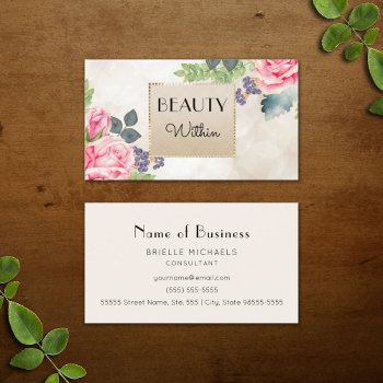 Elegant Pink Rose Floral Champagne Faux Gold Bokeh Business Card by GirlyBusinessCards at Zazzle