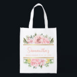 Elegant Pink Rose Floral Custom Bridal Shower Gift Grocery Bag<br><div class="desc">Add a romantic touch to your bridal shower with this elegant pink rose floral gift bag,  customizable with a name or message. Perfect for bridesmaids,  the bride-to-be,  or party favors.</div>