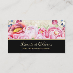 Elegant Pink Rose Floral Hair and Beauty Salon Business Card