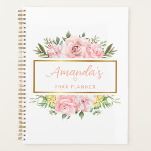 Elegant Pink Rose Floral Personalized Name Planner