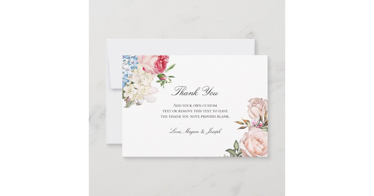 Elegant Pink Rose Floral Thank You Card | Zazzle