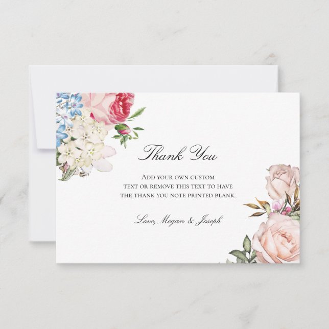 Elegant Pink Rose Floral Thank You Card (Front)