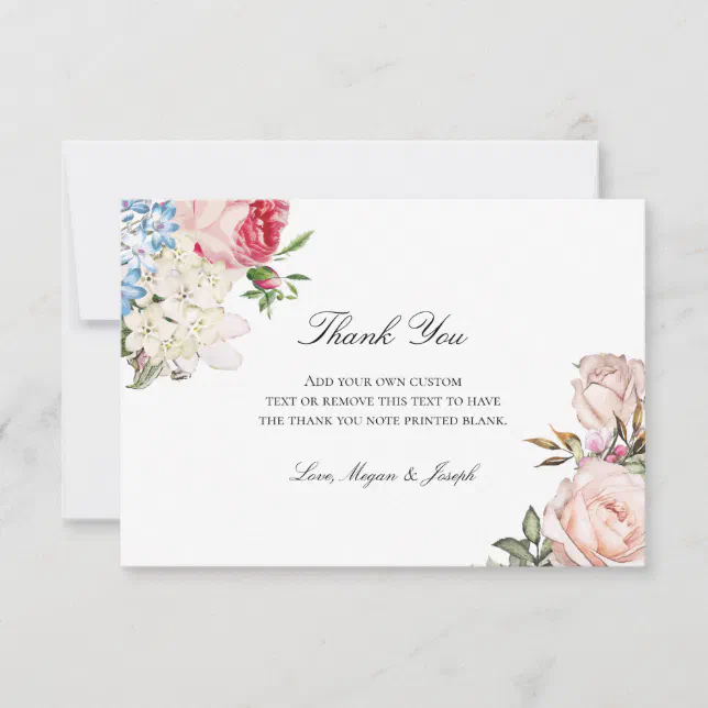 Elegant Pink Rose Floral Thank You Card | Zazzle