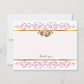 Elegant Pink Rose Floral Thank You Note Card