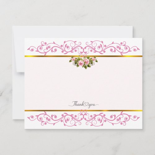 Elegant Pink Rose Floral Thank You Note Card
