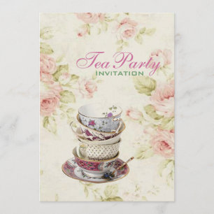 elegant Pink  rose Floral vintage Bridal tea party Invitation