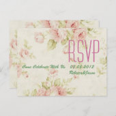 elegant Pink  rose Floral vintage  wedding RSVP Invitation Postcard (Front/Back)