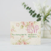 elegant Pink  rose Floral vintage  wedding RSVP Invitation Postcard (Standing Front)