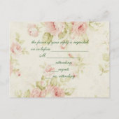 elegant Pink  rose Floral vintage  wedding RSVP Invitation Postcard (Back)